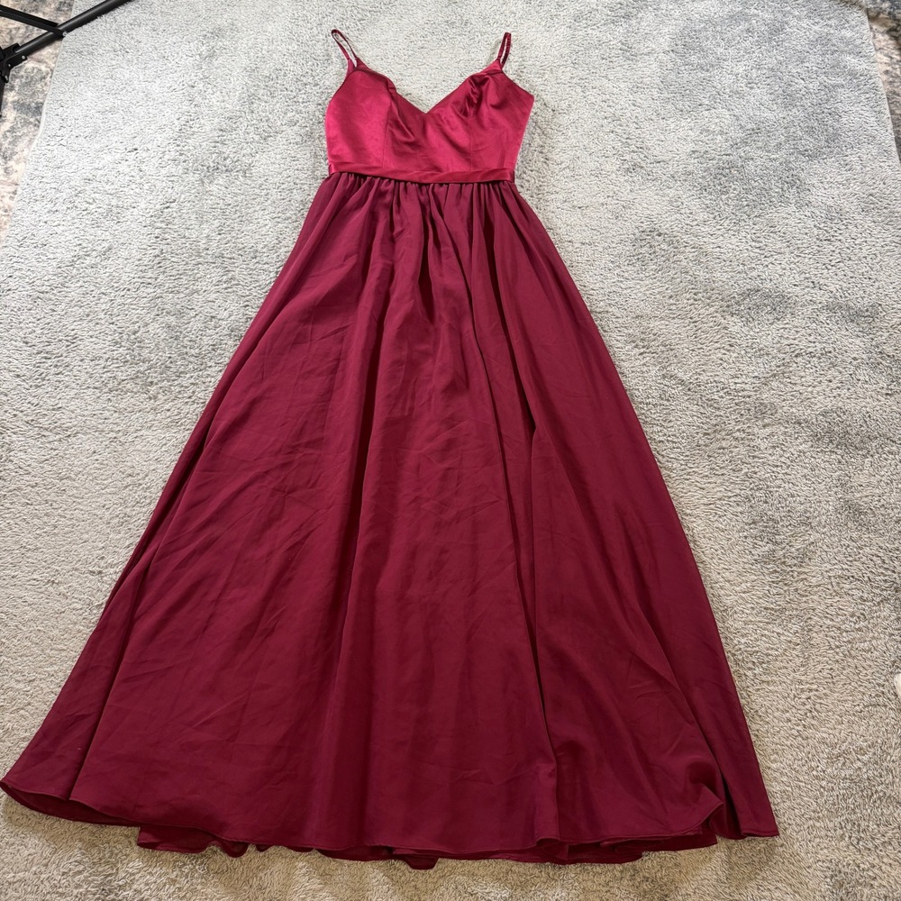 Allure Bridesmaids 1503 Burgundy Maxi Dress Size 6 Satin Chiffon Formal Gown
